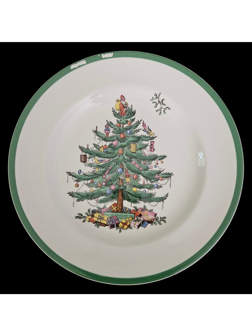 Vintage Spode Christmas Tree Dinner Plate Green Rim England S3324 READ